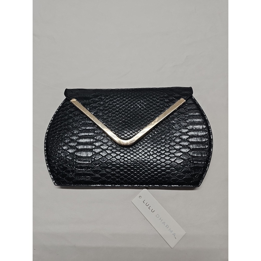 LULU DHARMA‎ Black Snake Skin Clutch New without tags